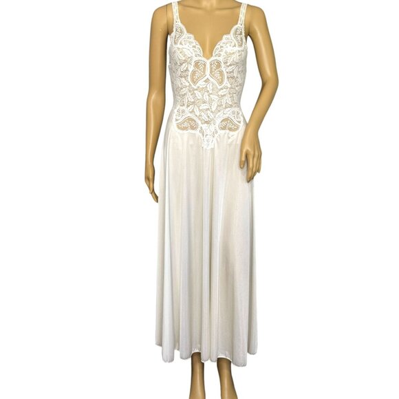 Olga Vintage 91060 Nylon/Spandex Elegant White/Ivory Lace & Satin Sleeveless Nig - Picture 2 of 11